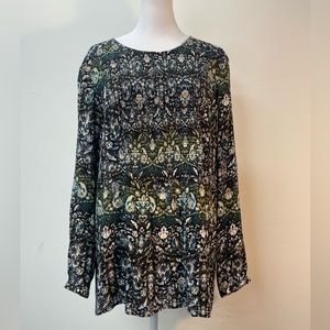 J Jill Paisley Floral Long Sleeve Top Shirt Blouse Bohemian Tunic Size Small
